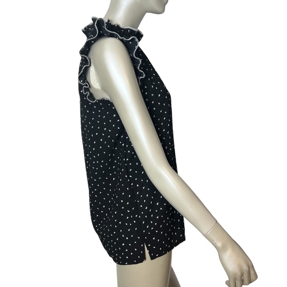 Gibson look Black White Polka Dot Ruffle sleeveless Top - Picture 5 of 12